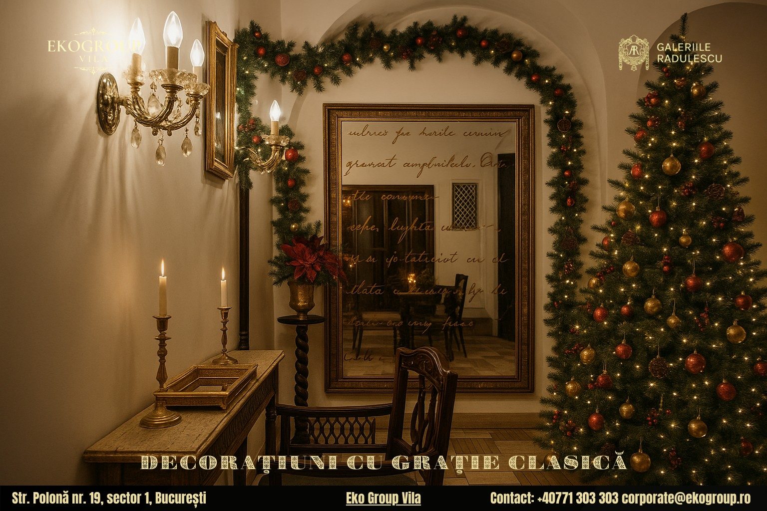 Decoratiuni de craciun în stil interbelic la Eko Group Vila: eleganța nobiliară a anilor ’30 readusă la viață